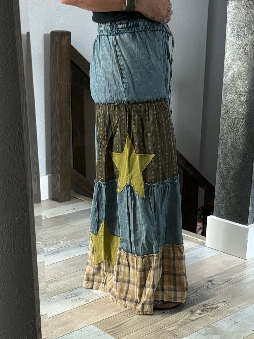 Easel Patchwork Wide Leg Pant Sz Sm - Picture 5 of 5